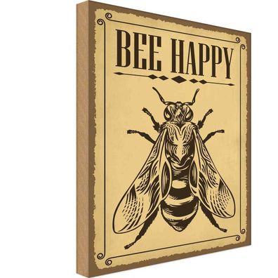 Holzschild 18x12 cm - Bee happy Biene Honig Imkerei