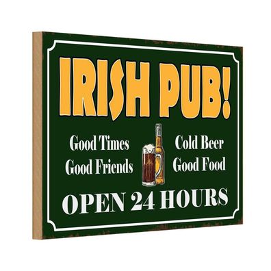 vianmo Holzschild 18x12 cm Hinweis Irish Pub gold Beer open 24