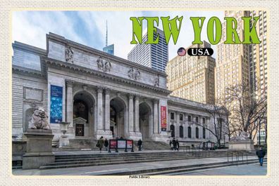 Holzschild 20x30 cm - New York USA Public Library Bibliothek