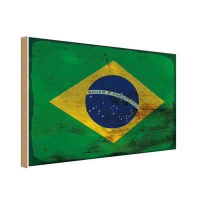 vianmo Holzschild Holzbild 18x12 cm Brasilien Fahne Flagge