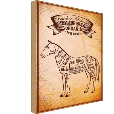 Holzschild 20x30 cm - Pferd Horse cuts Organic Metzgerei