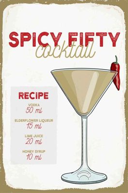 Blechschild 20x30 cm - Spicy Fifty Cocktail Recipe