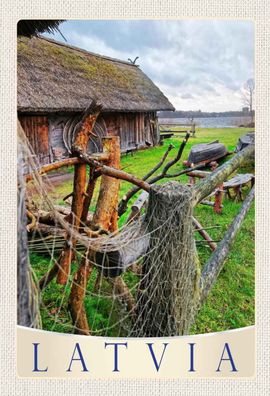 Holzschild 20x30 cm - Lettland Natur Häuschen Europa