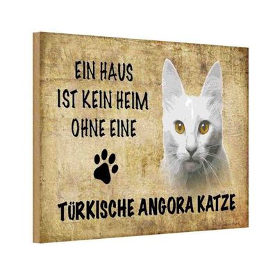 Holzschild 18x12 cm - türkische Angora Katze Geschenk