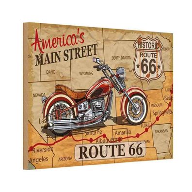 Holzschild 18x12 cm - Motorrad America`s main street route 66