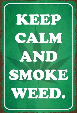 Holzschild 20x30 cm - Keep Calm and smoke weed