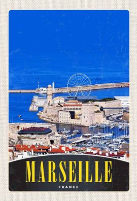 Holzschild 20x30 cm - Marseille Frankreich Stadt Riesenrad