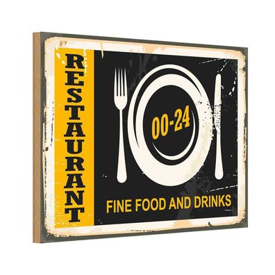 Holzschild 20x30 cm - Restaurant Essen Fine Food Drinks