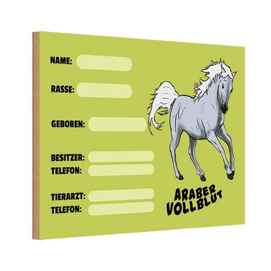 Holzschild 20x30 cm - Pferd Araber Vollblut Name Besitzer