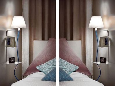 Wandlampe Schlafzimmer mit Ablage mit Schalter Nachttischlampe Regal Lampe blau