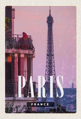 Blechschild 20x30 cm - Paris France Sonnenuntergang Turm