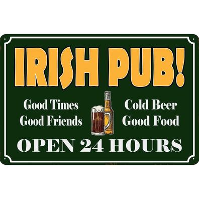 vianmo Blechschild 18x12 cm gewölbt Hinweis Irish Pub gold Beer open 24