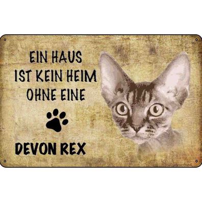 Blechschild 20x30 cm - Devon Rex Katze ohne kein Heim