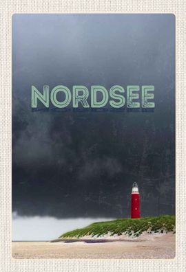 Holzschild 20x30 cm - Nordsee Leuchtturm Gewitter