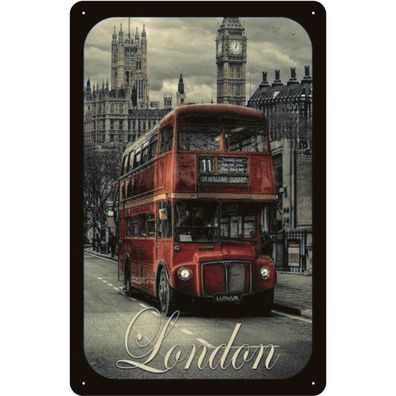 vianmo Blechschild 20x30 cm gewölbt England London Sightseeing Bus red