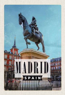Holzschild 20x30 cm - Madrid Spanien Panorama