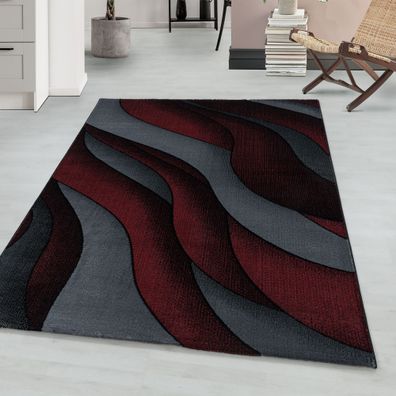 Kurzflor modern Teppich Wohnzimmerteppich 3-D Wellen Muster Rechteckig ROT