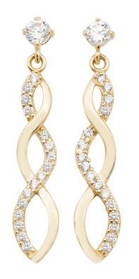 Wunderschöne 9 ct/ Karat Gelb Gold Damen - Paar Ohrringe mit Zirkonia