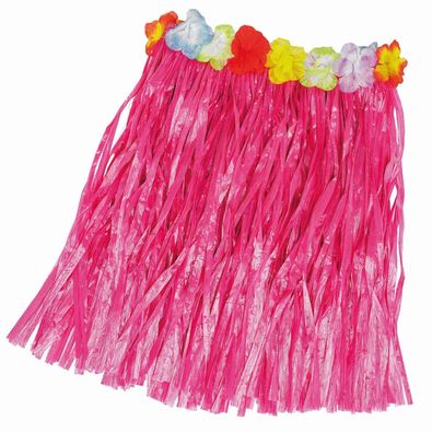 Bastrock Hawaiirock Rock Hawai pink mit Blumen 50 cm Karneval Fasching Festival
