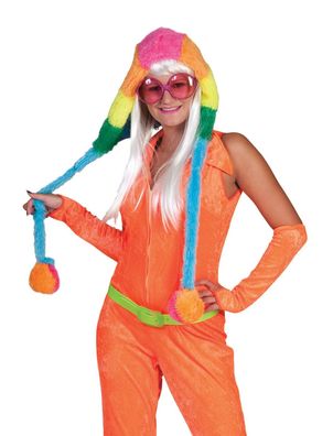 Rainbow Plüschmütze mit Bommeln Regenbogen Clown Mütze Kostüm Karneval Fasching