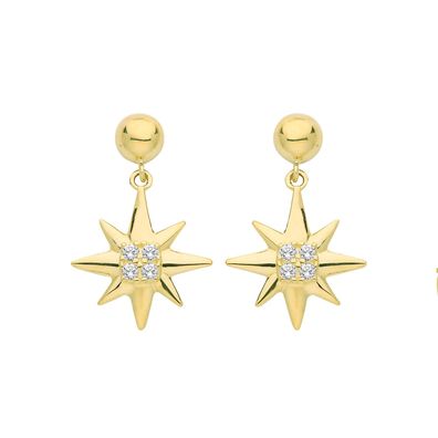 Moderne 9 ct/ Karat Gelb Gold Damen - Paar Ohrringe mit Zirkonia