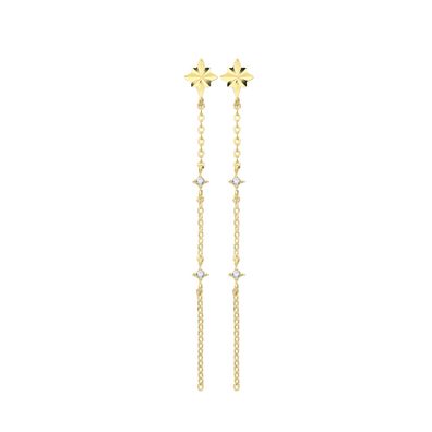 Elegante 9 ct/ Karat Gelb Gold Damen - Paar Ohrringe mit Zirkonia