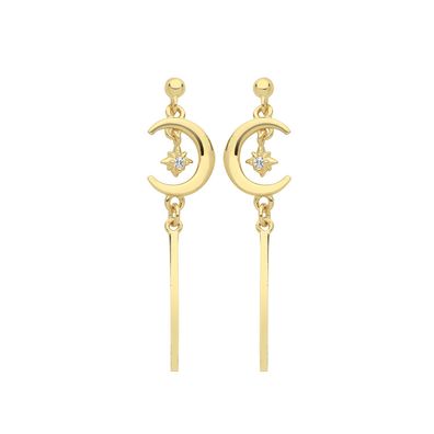 Moderne 9 ct/ Karat Gelb Gold Damen - Paar Ohrringe mit Zirkonia