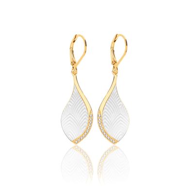 Elegante 925 Sterling Silber Damen - Paar Ohrringe mit Perlmutt, Zirkonia - 6 Gramm