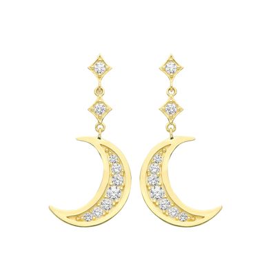 Modische 9 ct/ Karat Gelb Gold Damen - Paar Ohrringe mit Zirkonia