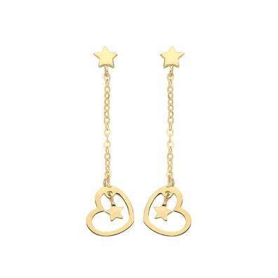 Moderne 9 ct/ Karat Gelb Gold Herz Damen - Paar Ohrringe