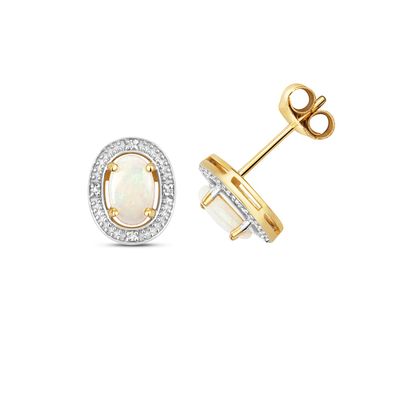 9 ct/ Karat Gelb Gold Diamant Paar Ohrstecker Brillant-Schliff H - PK mit Opal
