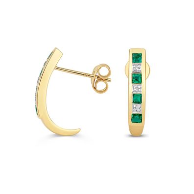 9 ct/ Karat Gelb Gold Diamant Paar Ohrringe Brillant-Schliff H - PK mit Smaragd