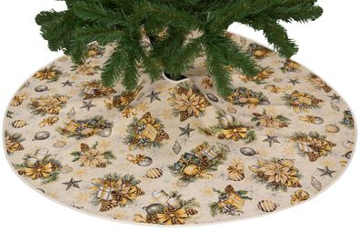 Weihnachtsbaumdecke 140 cm Baumdecke Gobelin Baumrock Tannenbaum Decke Gold