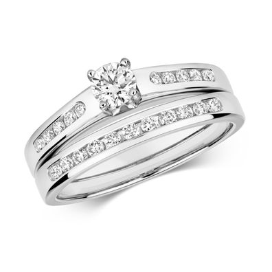 9 Karat (375) Weißgold Damen - Diamant Ringe (Bridal Set)