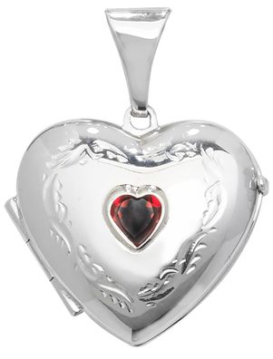 Edles 925 Sterling Silber Herz Damen - Medaillon mit Granat