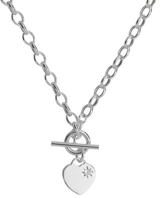 Modische 925 Sterling Silber Herz Damen - Halskette mit Zirkonia - 43.2cm, 11 Gramm