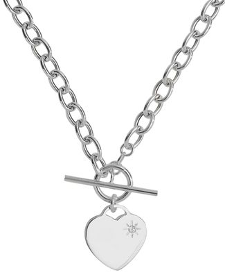 Modische 925 Sterling Silber Herz Damen - Halskette mit Zirkonia - 43.2cm, 20 Gramm