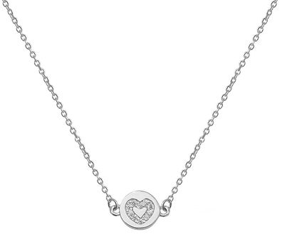Schöne 925 Sterling Silber Herz Damen - Halskette mit Zirkonia - 45.7cm