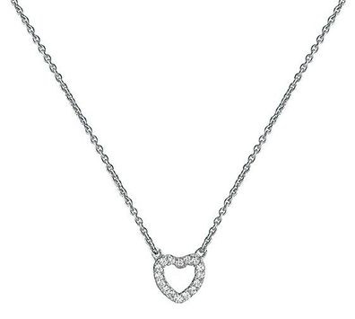 Moderne 925 Sterling Silber Herz Damen - Halskette mit Zirkonia - 45.7cm