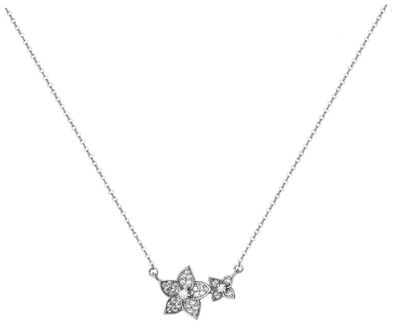 Schöne 925 Sterling Silber Blume Damen - Halskette mit Zirkonia - 0.1cm