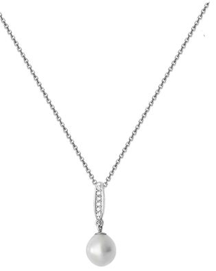Klassische 925 Sterling Silber Halskette mit Zirkonia, Süßwasser-Zuchtperle - 45.7cm