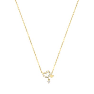 Schöne 9 ct/ Karat Gelb Gold Herz Damen - Halskette mit Zirkonia - 44.5cm