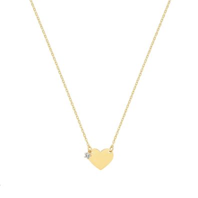 Wunderschöne 9 ct/ Karat Gelb Gold Herz Damen - Halskette mit Zirkonia - 44.5cm
