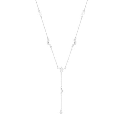 Moderne 925 Sterling Silber Damen - Y-Form Halskette - 43.2cm