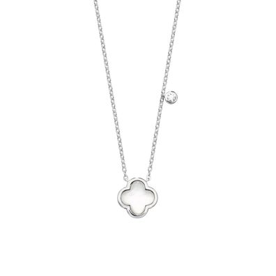 Schöne 925 Sterling Silber Blume Damen - Halskette mit Perlmutt, Zirkonia - 0.1cm