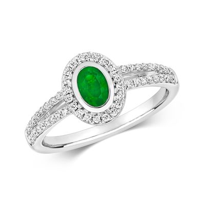 9 ct/ Karat Weißgold Diamant Ring Brillant-Schliff 0.28 Karat HI - I1 mit Smaragd