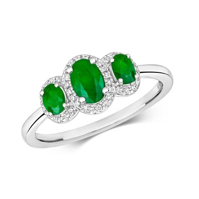 9 ct/ Karat Weißgold Diamant Ring Brillant-Schliff 0.12 Karat HI - I1 mit Smaragd