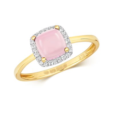 9 ct/ Karat Gelb Gold Diamant Ring Brillant-Schliff 0.11 Karat HI - I1 mit Rosenquarz