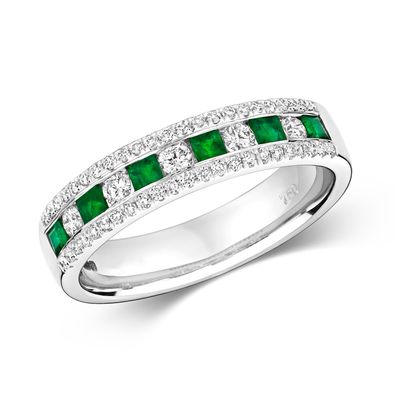 18 ct/ Karat Weißgold Diamant Ring Brillant-Schliff 0.34 Karat HI - SI mit Smaragd