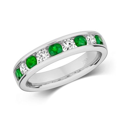18 ct/ Karat Weißgold Diamant Ring Brillant-Schliff 0.37 Karat HI - SI mit Smaragd